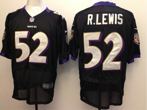 Nike Elite Jersey Black Baltimore Ravens Inside Linebacker 52 R.Lewis